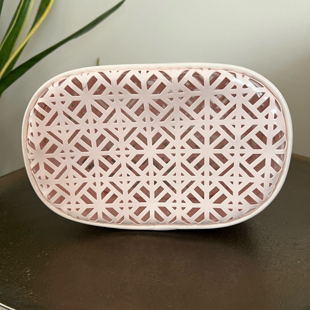 Tory Burch Pink & Clear Laser Cut Oval Cosmetic Case